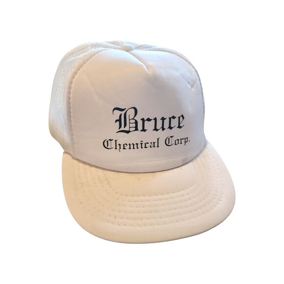 Vintage 90s BRUCE Chemical Corp White Hat Cap Snap Back - Picture 1 of 6